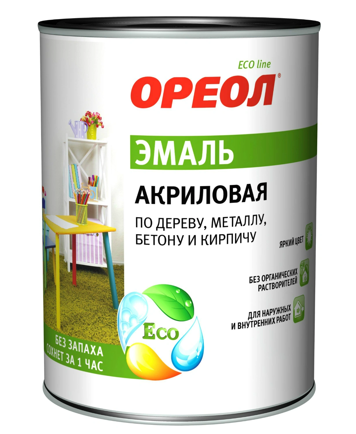 Эмаль акриловая"ОРЕОЛ" матовая белая 0,9кг