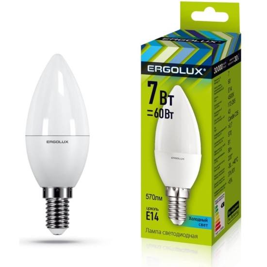 Лампа Ergolux led C35 7W E14 4K