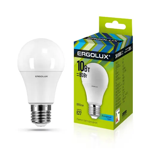 Лампа Ergolux led A60 10W E27 4K