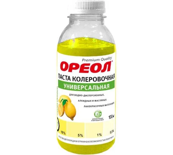 Колеровочная универсальная паста ОРЕОЛ лимонная (01) 100 мл