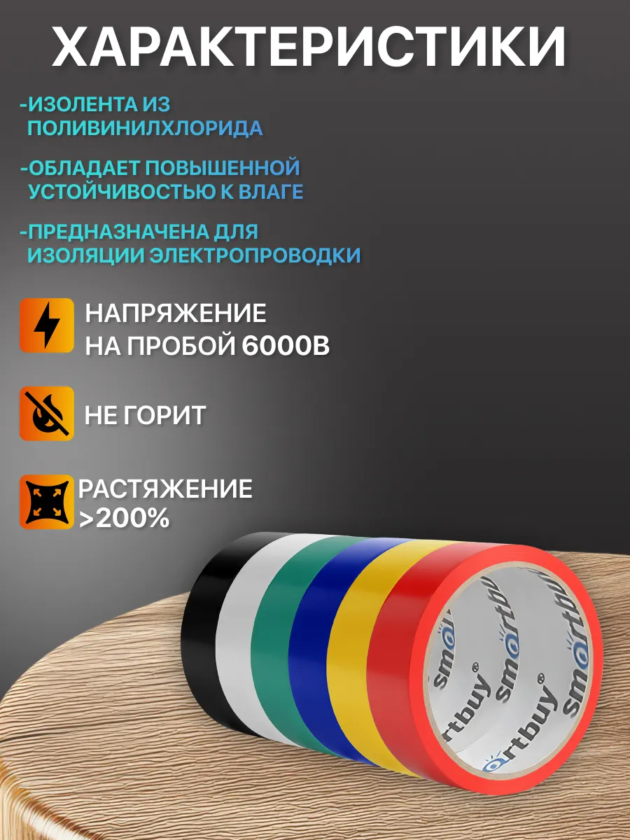 Изолента Smartbuy, 0.15х15мм, 10 метров