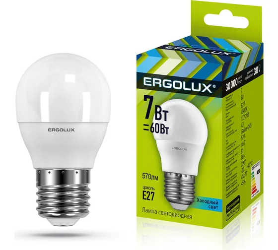 Лампа Ergolux led G45 7W E27 4K