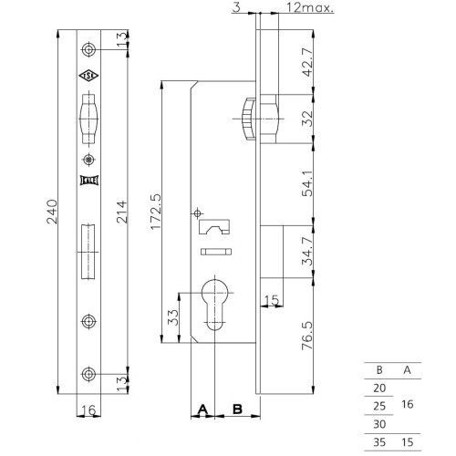 Корпус замка KALE KILIT 155Р/35