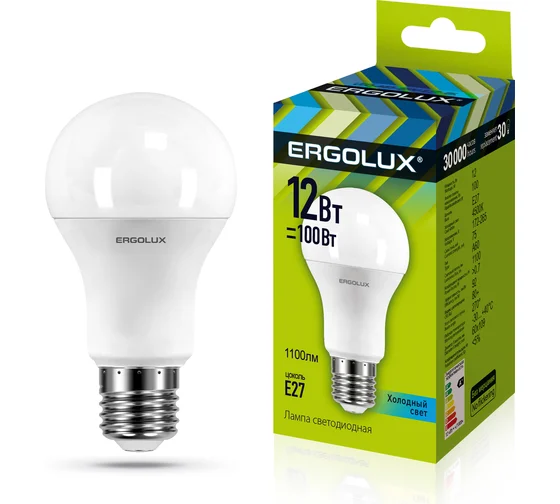 Лампа Ergolux led A60 12W E27 4K